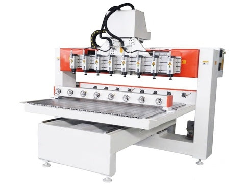 3D CNC Router For Woodworking With Rotary Table And 8 Heads