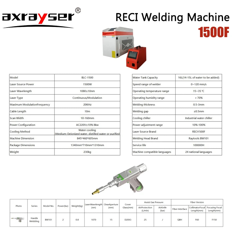 4 in 1 RECI Handheld 1500W Fiber Laser Welding Cutting Machine with Raytools Original Welding Gun BW101