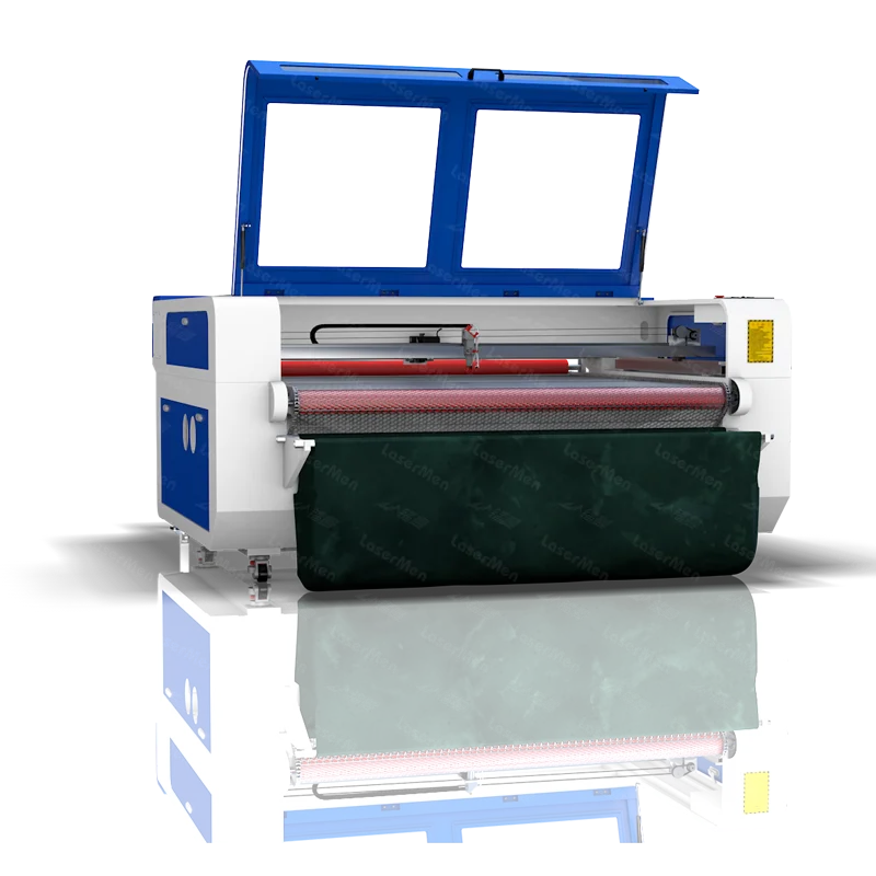 China popular size 1800*1000mm CO2 fabric laser cutting machine 150W with Cylinder press function