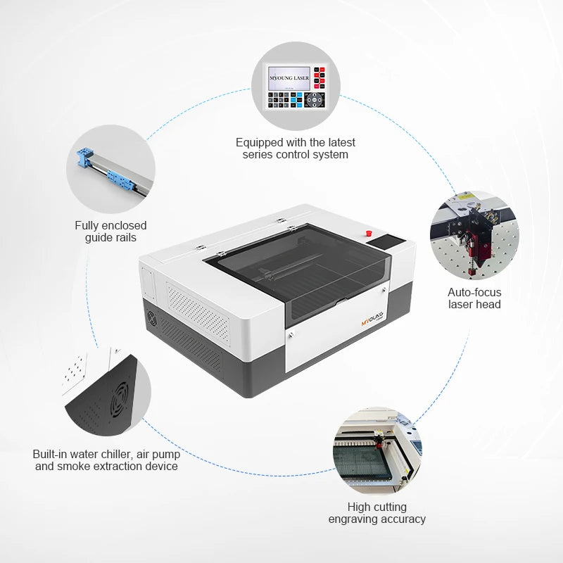 Myoung desktop CO2 laser cutting and engraving machine for non-metal small 40w 60w 5030 6040 for acrylic MDF wood fabric glass