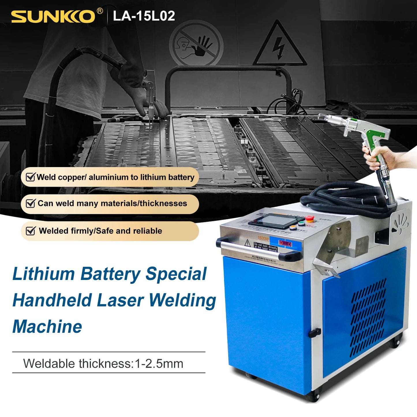 SUNKKO LA-15L02 Lithium Battery Special Handheld Laser Welding Machine New Energy Storage Battery Welding Handheld Gun Welding